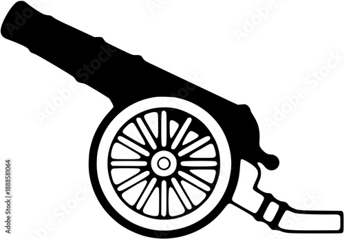 Vintage cannon illustration with wheel and barrel