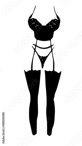 Elegant black lingerie set with stockings and garter belt