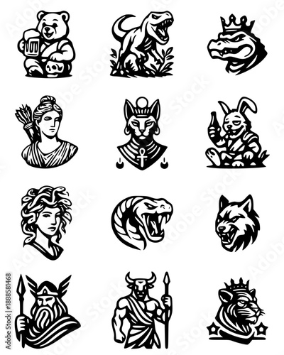 Collection of animal and mythological creature logos