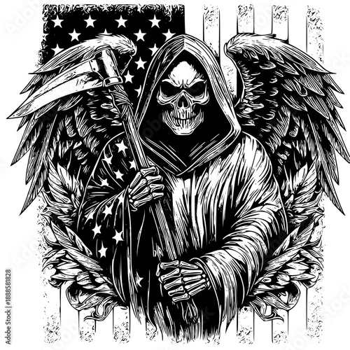 Grim Reaper with American Flag