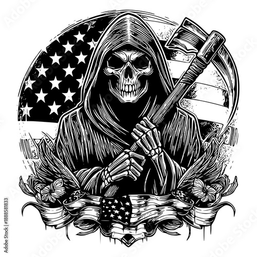 Grim Reaper with American Flag Background