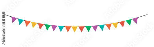 Colorful Triangular Pennant Flags Hanging on Curved String for Festive, Party, and Celebration Design Projects