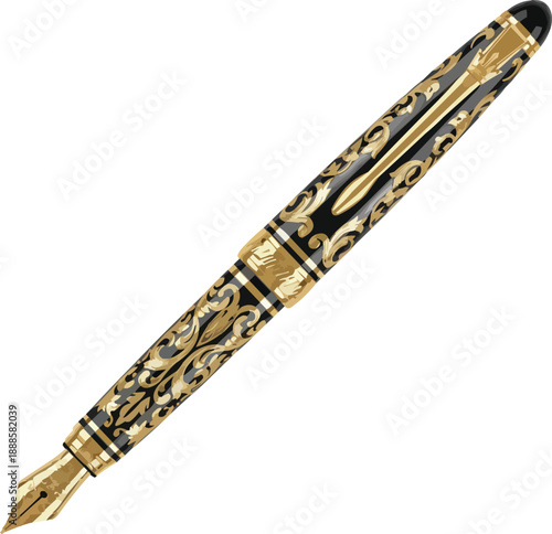 Ornate Black & Gold Collector Fountain Pen