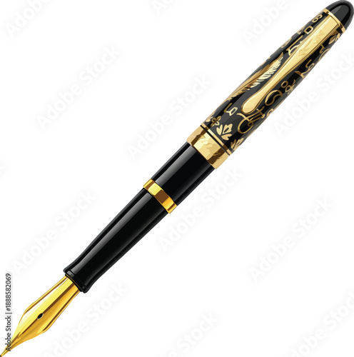 Ornate Black & Gold Calligraphy Fountain Pen