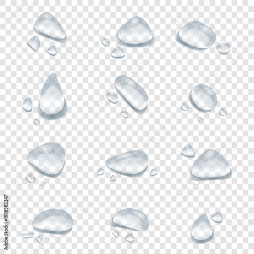 Realistic Water Droplet Overlay with Glossy Highlights and Shadows on Transparent Background for Design and Visual Effects