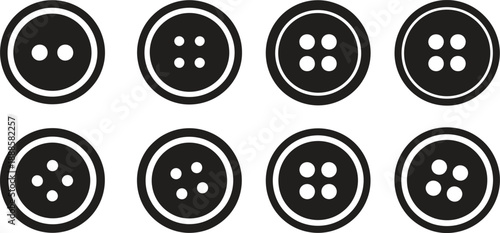 Button Icon Set, Fashion, Apparel, Accessories, Clothing, Button Design. Vector Illustration