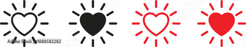 Heart Icon with Rays, Love, Heartbeat, Compassion, Health, Care, Support. Vector Illustration