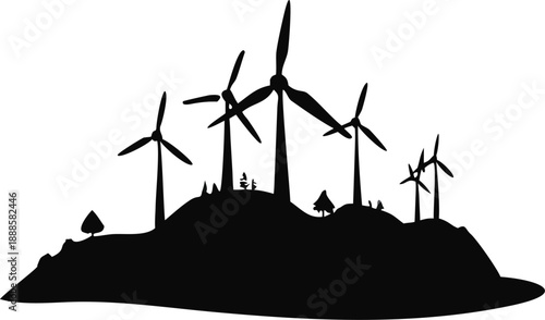 Silhouette Of A Wind Farm On A Hill