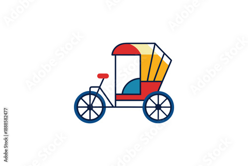 Traditional cycle rickshaw vector illustration featuring colorful canopy and classic tricycle design