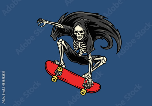 Grim Reaper Skateboarding Illustration Edgy Street Art Design