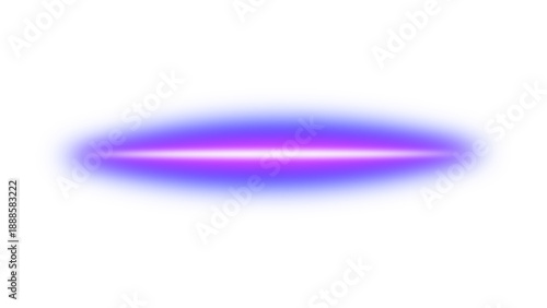 Blue pink neon glowing horizontal radiant energy electric light ray beam flare. Flat oval bright luminous light flash streak with futuristic sparkle. Vector illustration.
