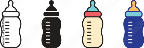 Baby bottle, milk, infant care, baby product, vector illustration