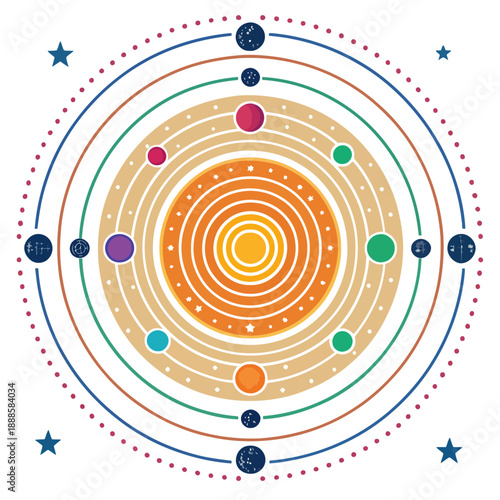 A colorful vector illustration of the solar system with planets and stars