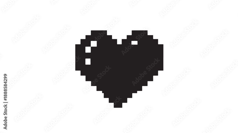 Fototapeta premium Pixelated Heart Icon in Retro Style with Monochrome Color on Simple Background for Gaming