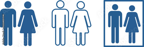 Variations of blue male and female person icons for identifying restrooms and facilities