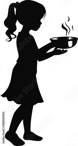 Girl Holding A Silver Bowl Of Scented Water Silhouette
