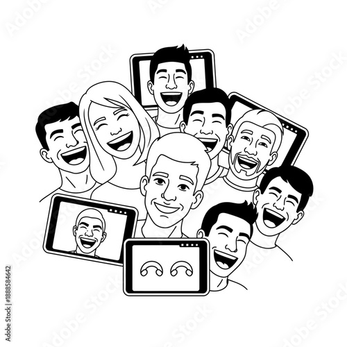 Diverse Group Laughing During Virtual Video Conference Call