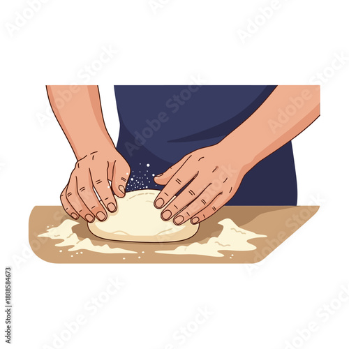 Hands Kneading Dough for Baking Bread or Pizza Illustration