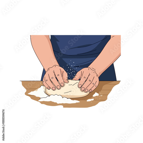 Hands Kneading Dough for Baking Bread or Pizza