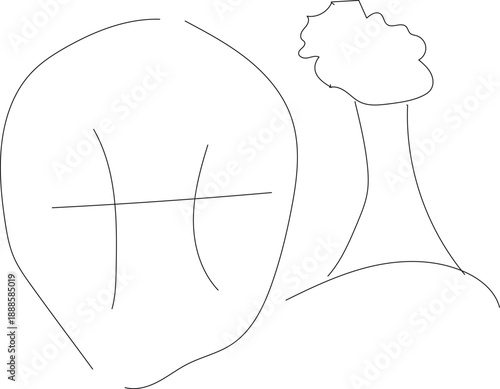 Hand drawn minimalist outline of a person with exaggerated features, isolated on a clean white background