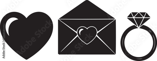 Vector illustration of an open Valentine letter with a red heart symbol and a small cross on the top of the white paper card design