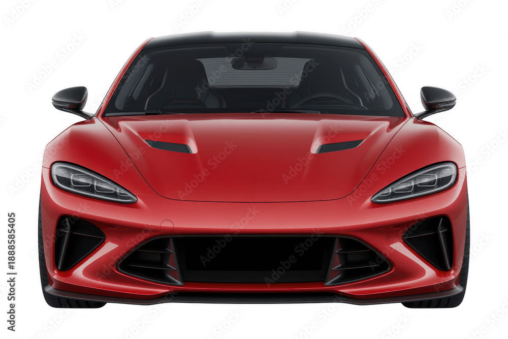 Fototapeta premium Red sports car front view red car isolated on a transparent background