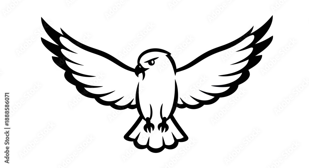 Fototapeta premium Soaring hawk illustration black and white vector graphic isolated design