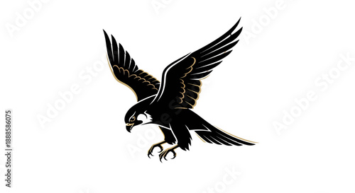 Soaring falcon silhouette against white background vector illustration