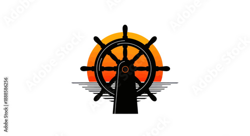 Steering wheel graphic against sunset with vector illustration concept