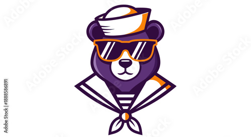 Stylized bear character in sailor outfit with sunglasses vector illustration