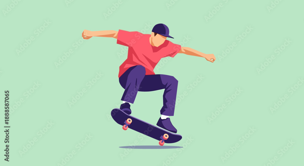 Fototapeta premium Young man performing skateboarding trick on a skateboard.