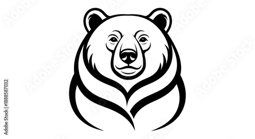 Stylized bear head illustration in black and white for graphic design