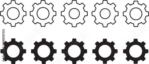 Vector gear icons set for industrial and mechanical designs
