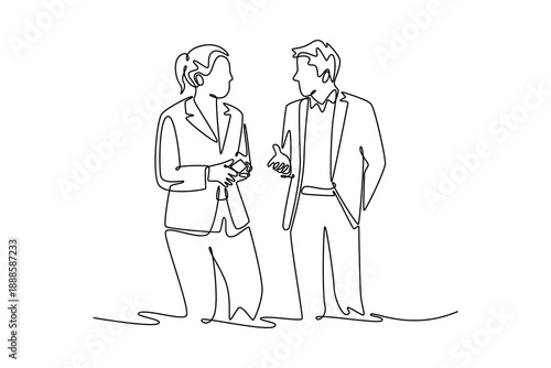 business colleagues discussing strategies. Communication concept. Single line draw design. Full length animation illustration. High quality 4k footage