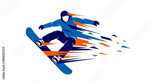 Snowboarder in action with dynamic motion blur effect.
