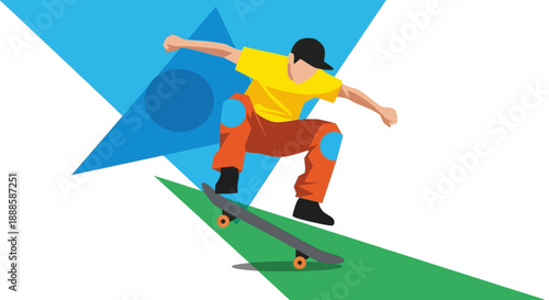 Young skateboarder performing a trick on a skateboard.