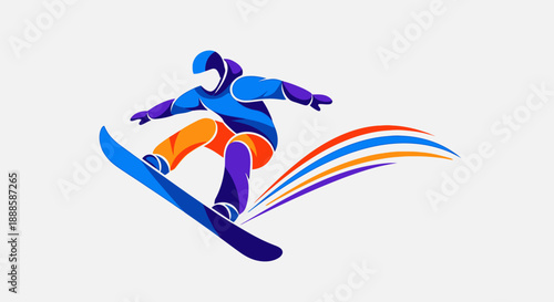 Vibrant Snowboarder in Action with Dynamic Motion Trails.
