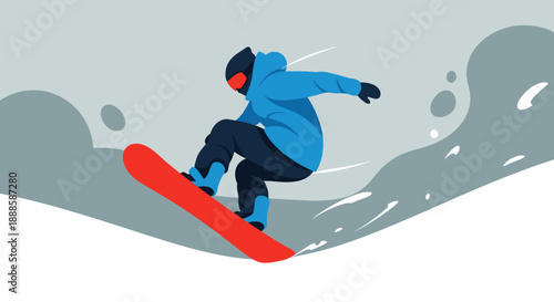 Snowboarder in action on a snowy slope.