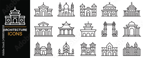 Architecture landmark line icons set for urban projects