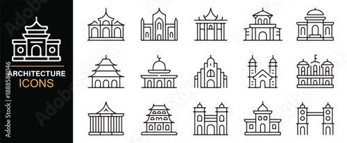 Construction and building outline icon collection