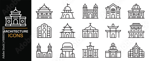 Minimal architecture building outline symbol set