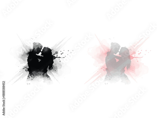 Watercolor Silhouette Couple Kissing Vector Illustration