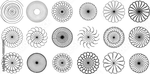 Vector illustration of 20 intricate circular patterns featuring mandala, spirograph, and symmetrical geometric designs