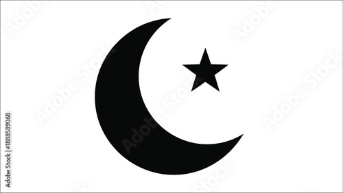 A black silhouette of a crescent moon and a five pointed star