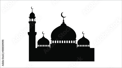 Silhouette of a mosque with minarets and crescent moon symbols