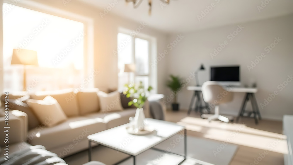 Fototapeta premium Blurred Modern Scandinavian Living Room Background with Copy Space