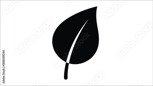Simple black silhouette of a single leaf with a prominent vein