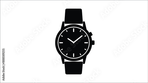 Simple black silhouette of a classic wristwatch with a leather strap