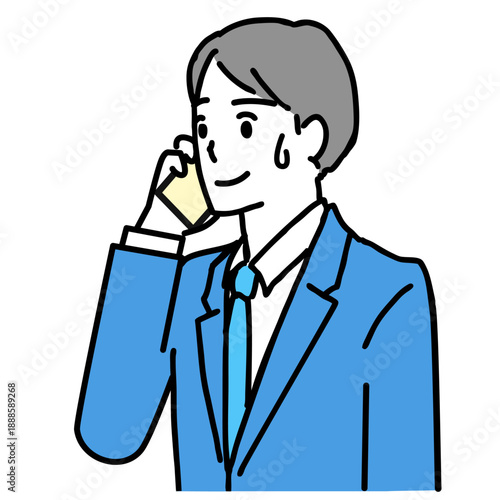 困った表情で電話をする若いビジネスマンのイラスト