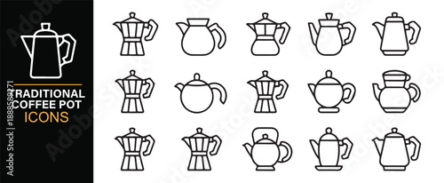Coffee pot and teapot line illustration set